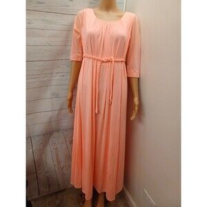 Vtg Fifth Avenue Robes  Nightgown Nylon Long Flowy Gown Peach Sz S